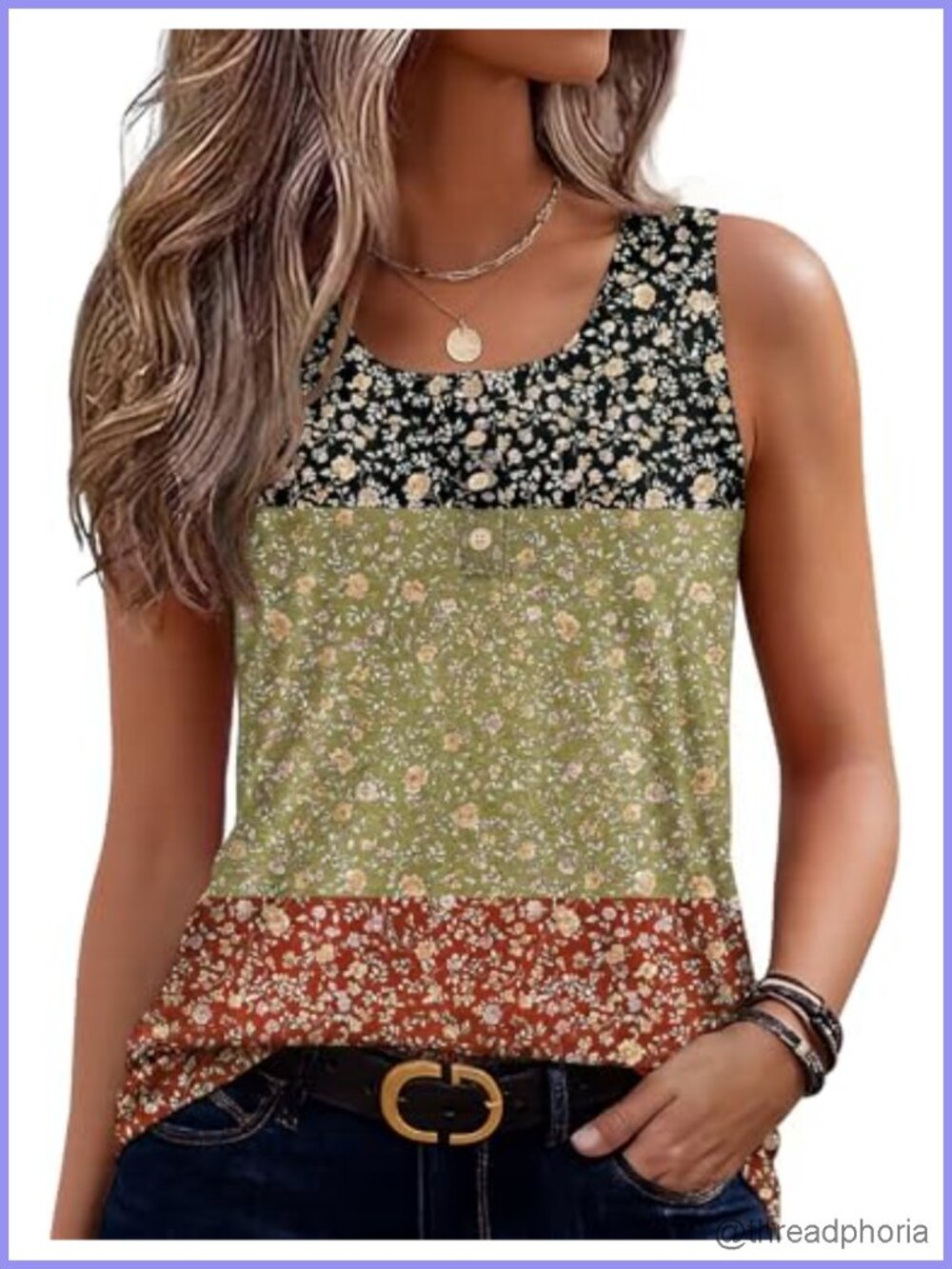 Sleeveless Tank Top Crew Neck Loose Fit Summer Button Top
